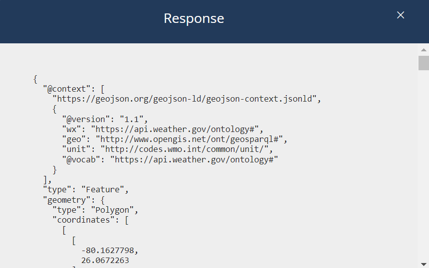 Sample Response after clicking the Test Http Request button